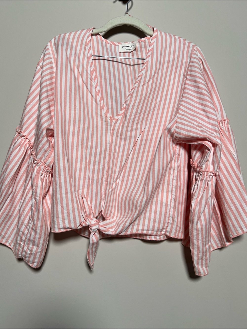 lavender field Pink & White Striped Tie-Front Blouse